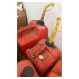 Collection of 8 Plastic and Metal Gasoline Fuel Cans