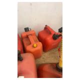 Collection of 8 Plastic and Metal Gasoline Fuel Cans
