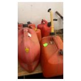 Collection of 8 Plastic and Metal Gasoline Fuel Cans