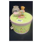 Decorative Bear Figurine with Glass Vase and Floral Gift Box