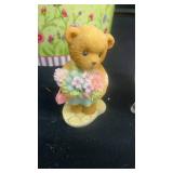 Decorative Bear Figurine with Glass Vase and Floral Gift Box