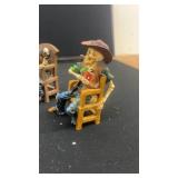 Set of 3 Skeleton Cowboy Figurines with Chairs