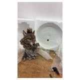 Wolf-Themed Glass Top Side Table with Sculptured Base