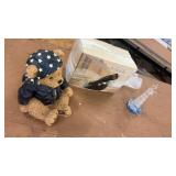 Set of 3 Decorative Items: Ceramic Bear, Glass Lighthouse, Eagle Wine Holder