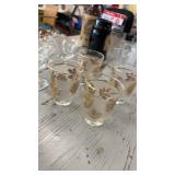 Set of 8 Vintage Glasses with Gold Leaf Design and Martini Cups