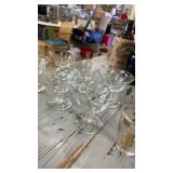 Set of 8 Vintage Glasses with Gold Leaf Design and Martini Cups