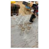 Set of 8 Vintage Glasses with Gold Leaf Design and Martini Cups