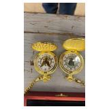 Limited Edition Wolf Design Pocket Knife and Dual Gold Coin Pocket Watches Set