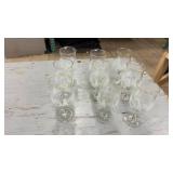 Set of 10 Vintage Etched Wine Glasses with Gold Rim
