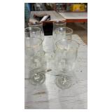 Set of 10 Vintage Etched Wine Glasses with Gold Rim