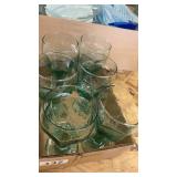 Set of 7 Vintage Green Glass Goblets with Textured Design