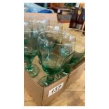 Set of 7 Vintage Green Glass Goblets with Textured Design
