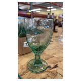 Set of 7 Vintage Green Glass Goblets with Textured Design