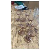 Set of 7 Vintage Pink Glass Wine Goblets
