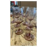 Set of 7 Vintage Pink Glass Wine Goblets