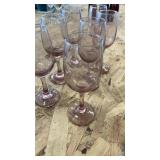 Set of 7 Vintage Pink Glass Wine Goblets