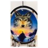 Decorative Wolf Dreamcatcher with Feather Accents