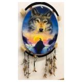 Decorative Wolf Dreamcatcher with Feather Accents