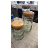 Collection of 8 Glass Storage Jars with Wooden and Blue Lids