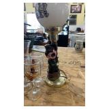 Collection of Glass Bottles, Animal-Themed Lamp, and Decorative Glassware