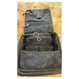 Lot of 10 Black Leather Hanging Toiletry Bags with Metal Hooks