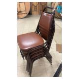 Set of 6 Brown Metal Frame Stackable Chairs