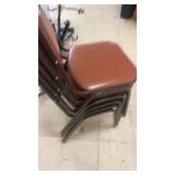 Set of 6 Brown Metal Frame Stackable Chairs