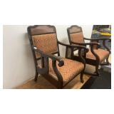 Pair of Vintage Armchairs with Upholstered Seats and Wooden Frames