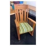 Vintage Wooden Rocking Chair with Striped Cushion