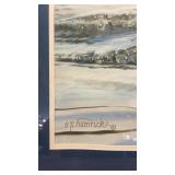 Framed Artwork of a Black Labrador Swimming by S.P. Hamrick