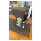 Antique Domestic Sewing Machine with Built-in Wood Cabinet