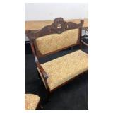 Set of Vintage Floral Upholstered Wooden Sofa and Two Armchairs