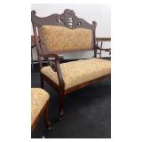 Set of Vintage Floral Upholstered Wooden Sofa and Two Armchairs