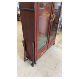 Vintage Wooden Display Cabinet with Antler Accents and Glass Doors