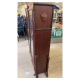 Vintage Wooden Display Cabinet with Antler Accents and Glass Doors