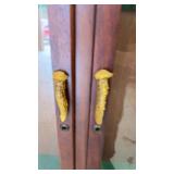 Vintage Wooden Display Cabinet with Antler Accents and Glass Doors