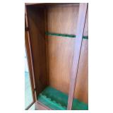 Vintage Wooden Display Cabinet with Antler Accents and Glass Doors