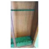 Vintage Wooden Display Cabinet with Antler Accents and Glass Doors