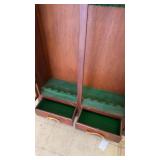 Vintage Wooden Display Cabinet with Antler Accents and Glass Doors