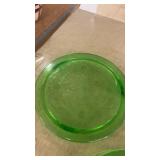 Set of 2 Vintage Green Glass Plates and Decorative Pitcher Set