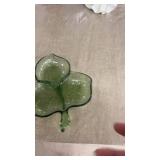 Set of 2 Vintage Green Glass Plates and Decorative Pitcher Set