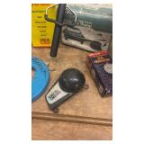 Assorted Workshop Tools Including Pump, Dial Indicator, and Accessories