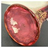 Vintage Bohemian Hand Painted Cranberry Glass Vase