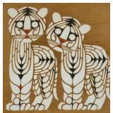Vintage "Two Tigers" Limited Edition Woodblock Print by Inagaki Toshijiro