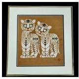 Vintage "Two Tigers" Limited Edition Woodblock Print by Inagaki Toshijiro