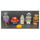 Collection of 6 Vintage Robot Toys with Key and Remote
