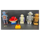 Collection of 6 Vintage Robot Toys with Key and Remote