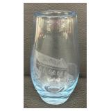 Vintage Blue Etched Glass Vase