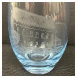 Vintage Blue Etched Glass Vase