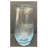 Vintage Blue Etched Glass Vase
